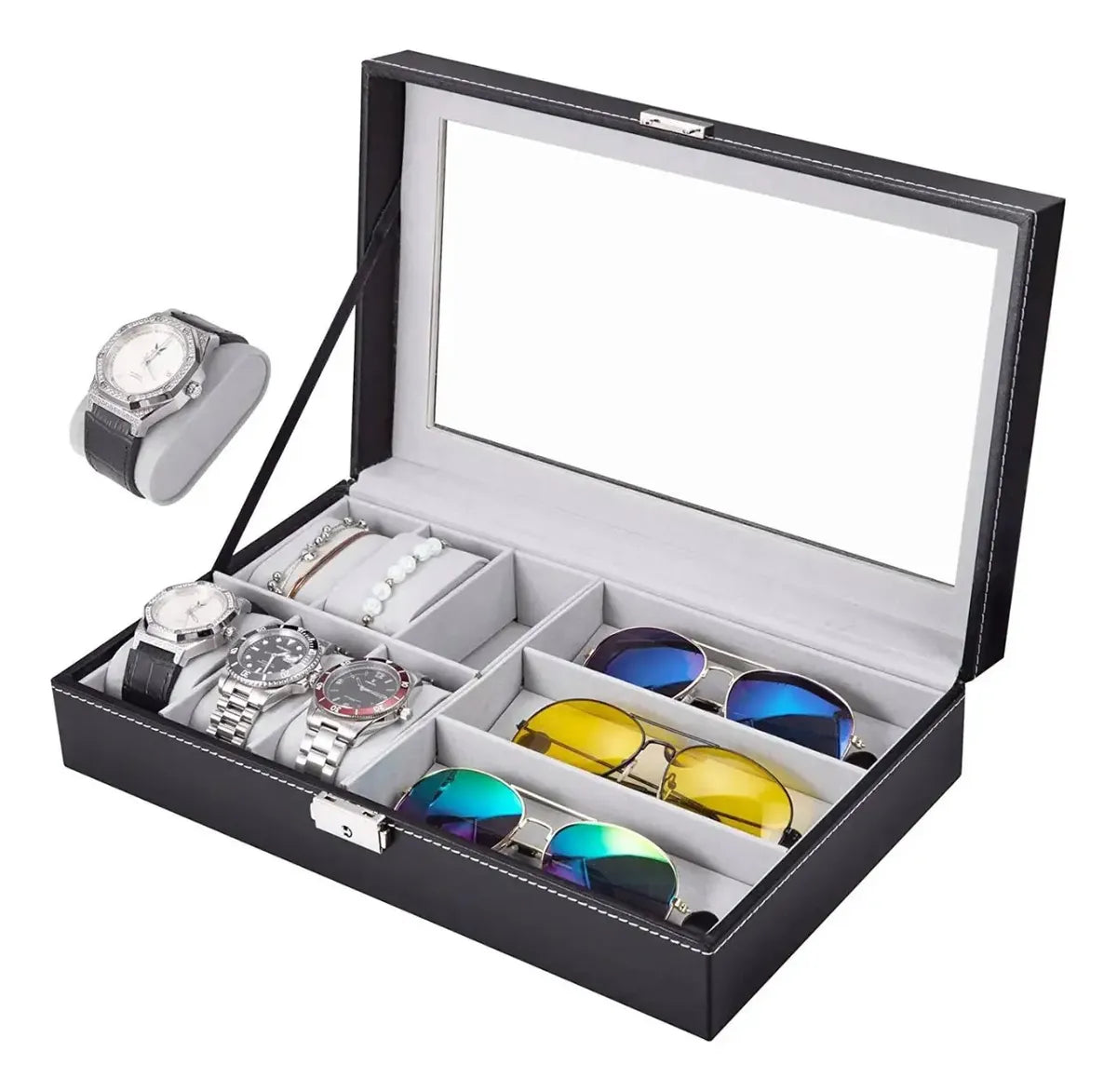 Organizador Premium para 6 Relojes y 3 Gafas en Cuero
