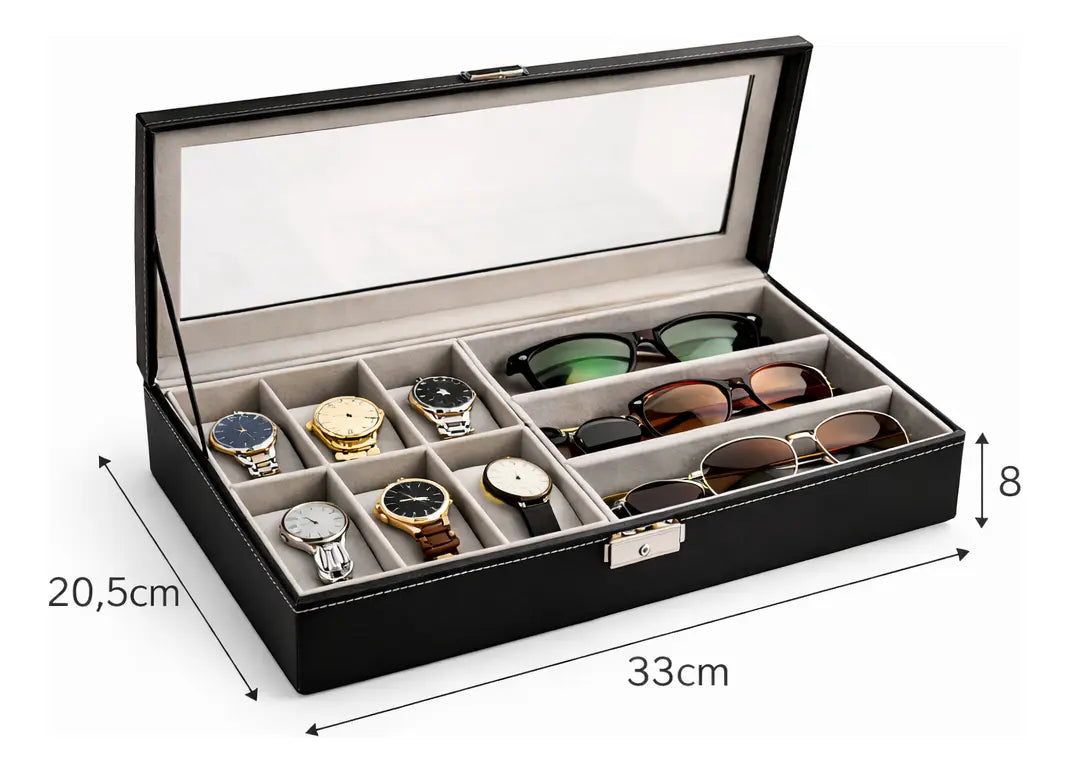 Organizador Premium para 6 Relojes y 3 Gafas en Cuero