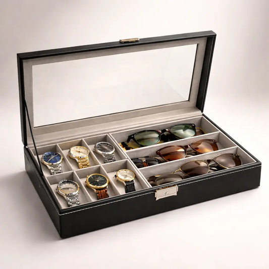 Organizador Premium para 6 Relojes y 3 Gafas en Cuero